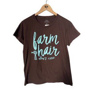Lost Creek Outfitters Farm Hair Dont Care Graphic Tee Womens L Short Sleeve NEW